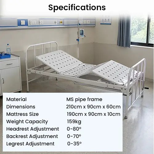 kaarya Hospital Fowler Bed MS Pipe Frame Adjustable Bed
