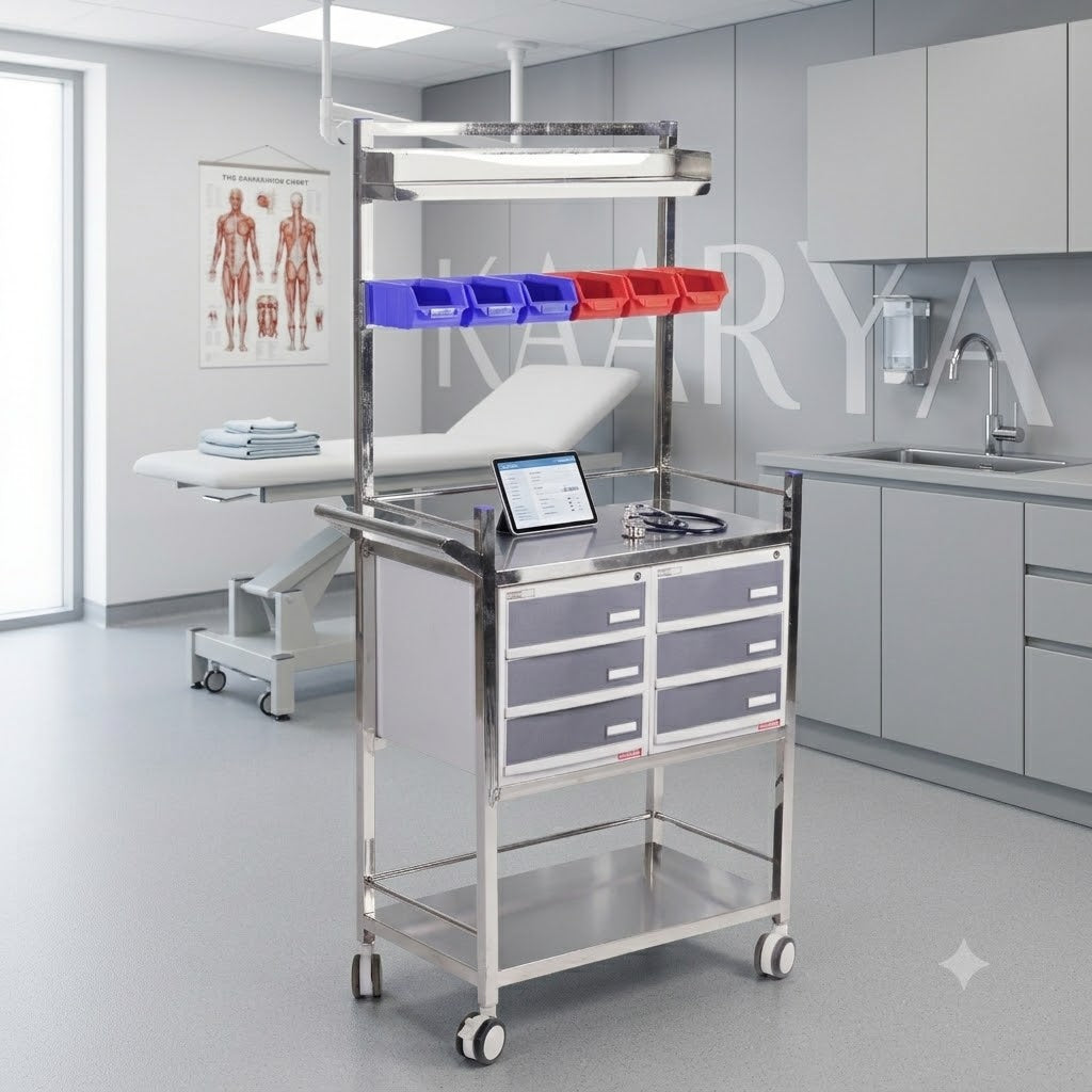 kaarya Crash Cart Trolley – Stainless Steel