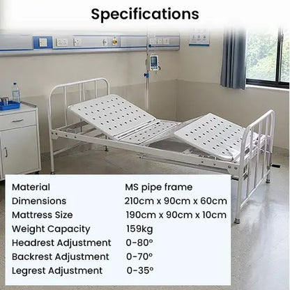 kaarya Hospital Fowler Bed MS Pipe Frame Adjustable Bed