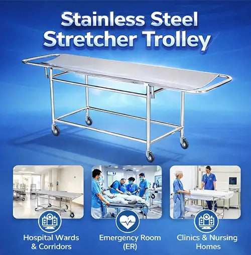 kaarya Stretcher Trolley Stainless Steel