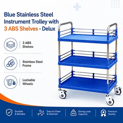 kaarya Medicine Trolley 3 Shelf Stainless Steel ABS Blue