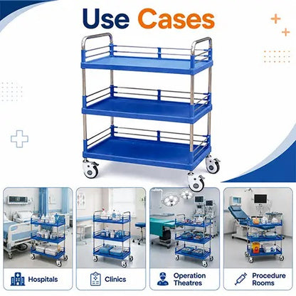kaarya Medicine Trolley 3 Shelf Stainless Steel ABS Blue
