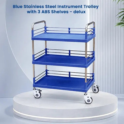 kaarya Medicine Trolley 3 Shelf Stainless Steel ABS Blue