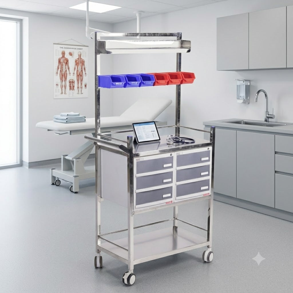 kaarya Crash Cart Trolley – Stainless Steel