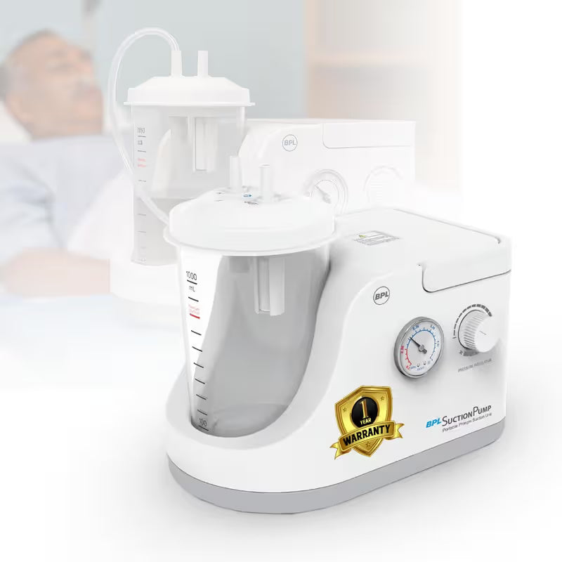 BPL Portable Phlegm Suction Pump Machine with 1L Jar - White